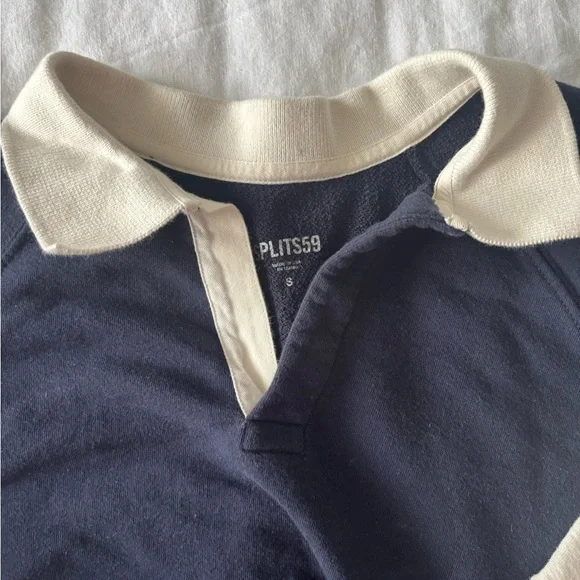 Splits59 Tiger French Terry Rugby Crop Sweatshirt in Blue and White - Picture 3 of 5